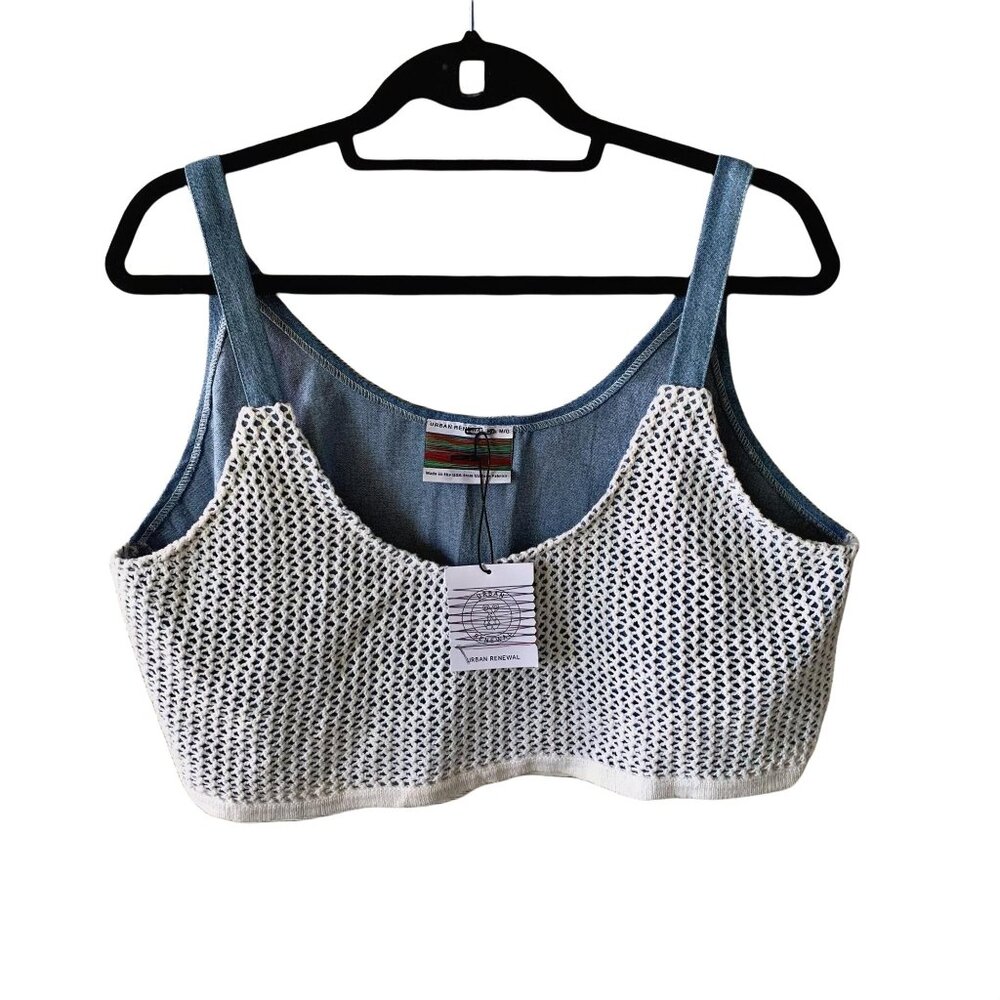 NWT Urban Outfitters Crocheted Denim Boho Cottagecore Crop Top M/L